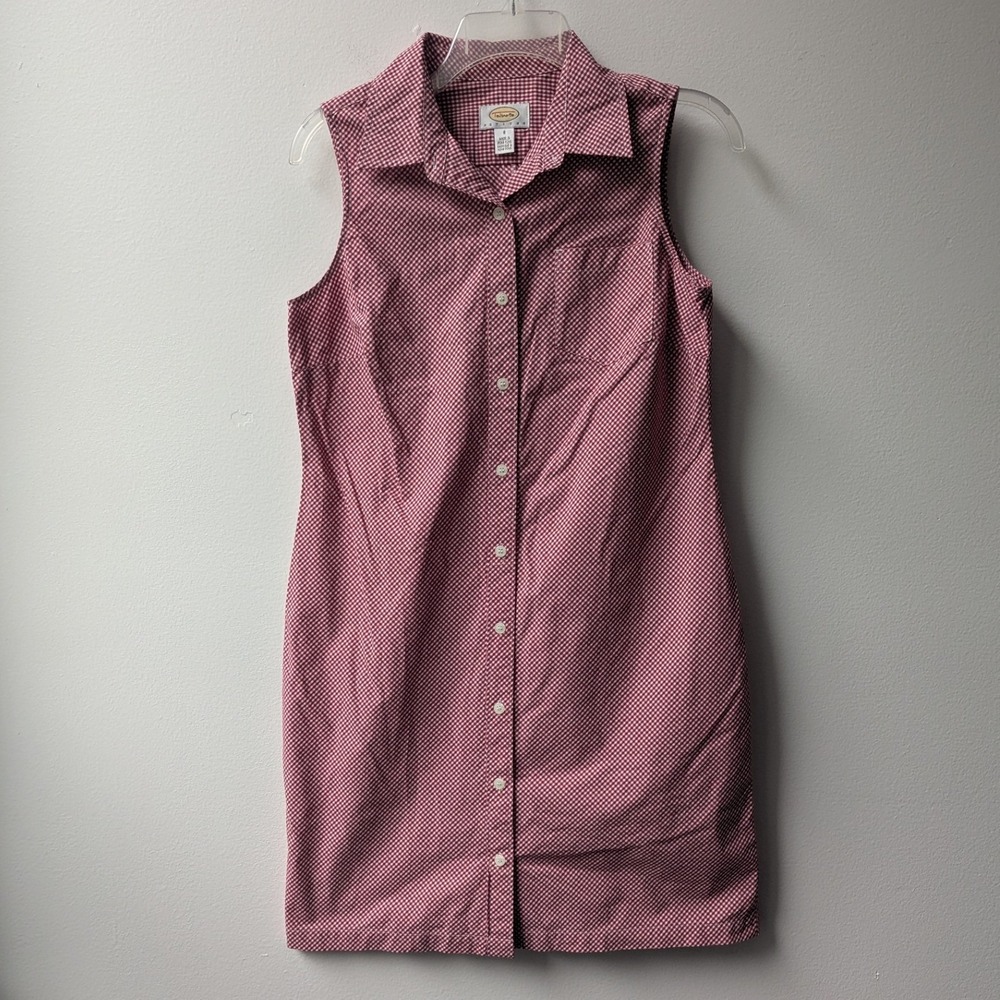 Vtg Talbots Shirt Dress Red Gingham Check Sleeveless Cotton 8P Picnic Americana